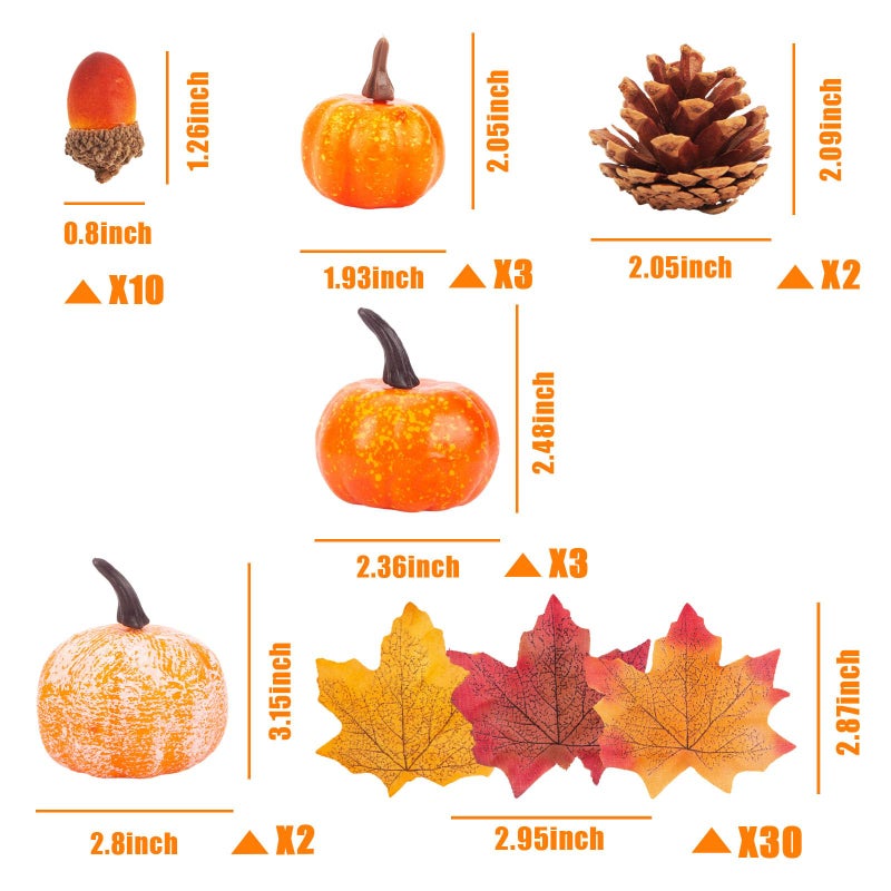 HANSGO 50 PCS Artificial Pumpkins Set Fall Decorations, Fake Pumpkins, Pinecones Acorns and Maple Leaves for Harvest Decorating Thanksgiving Table Decor - Image 2